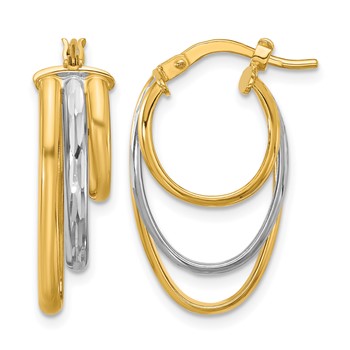 Leslie's 10K W/White Rhodium Polished 3-row Oval Hoop Earrings
