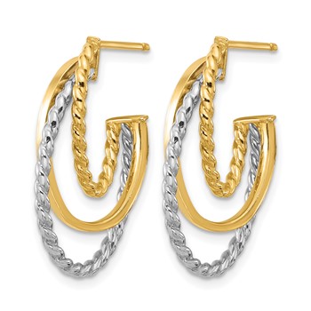 Leslie's 10K W/White Rhodium Polished/Twisted Oval J-Hoop Post Earrings — alternate view
