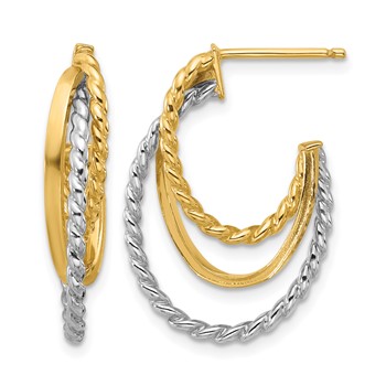 Leslie's 10K W/White Rhodium Polished/Twisted Oval J-Hoop Post Earrings
