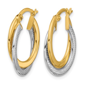Leslie's 10K with Rhodium Polished and Textured Fancy Hoop Earrings — alternate view