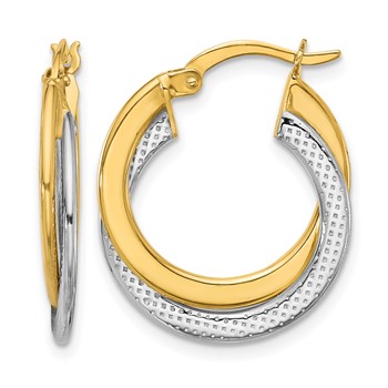 Leslie's 10K with Rhodium Polished and Textured Fancy Hoop Earrings