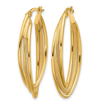 Leslie's 10k Polished and Textured Triple Oval Twist Hoop Earrings — alternate view