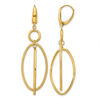 Leslie's 10k Polished and Textured Oval Dangle Leverback Earrings