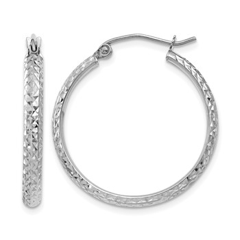 Leslie's 10k White Gold D/C 2.8x25mm Hollow Hoop Earrings