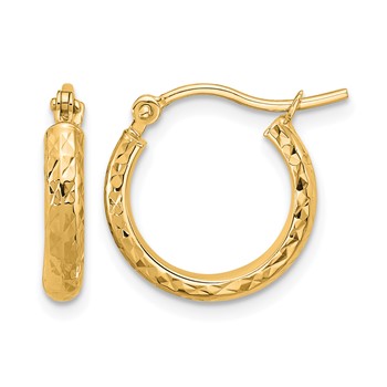 Leslie's 10k Diamond-cut 2.8x15mm Hollow Hoop Earrings