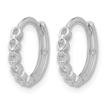 Leslie's 10K White Gold Polished Round Link Pattern Huggie Hoop Earrings — alternate view