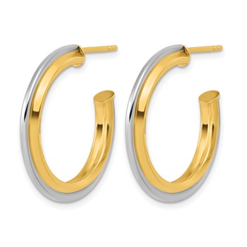 Leslie's 10K with Rhodium Polished and Grooved J-Hoop Post Earrings — alternate view