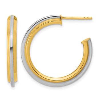 Leslie's 10K with Rhodium Polished and Grooved J-Hoop Post Earrings