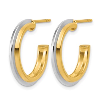 Leslie's 10K with Rhodium Polished and Grooved J-Hoop Post Earrings — alternate view