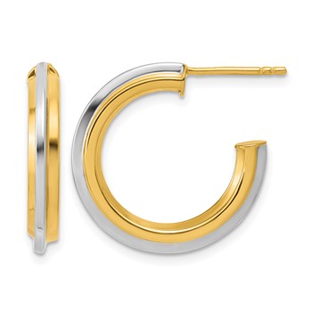 Leslie's 10K with Rhodium Polished and Grooved J-Hoop Post Earrings