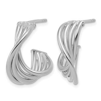 Leslie's 10K with Rhodium-plating Polished 3-Row Twist J-Hoop Post Earrings — alternate view