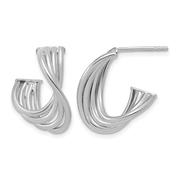 Leslie's 10K with Rhodium-plating Polished 3-Row Twist J-Hoop Post Earrings
