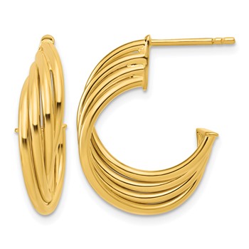Leslie's 10K Polished 3-Row Twist J-Hoop Post Earrings