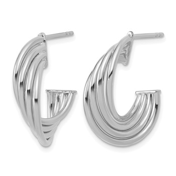 Leslie's 10K White Rhodium Polished 3-Row Twist J-Hoop Post Earrings — alternate view