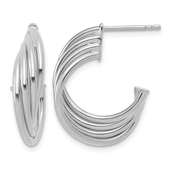 Leslie's 10K White Rhodium Polished 3-Row Twist J-Hoop Post Earrings