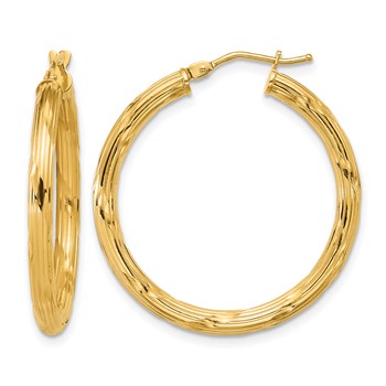 Leslie's 10K Polished and Grooved Round Hoop Earrings