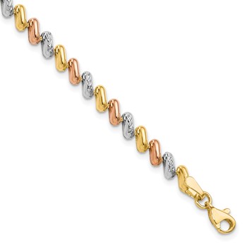 Leslie's 10k Tri-color Polished and D/C Fancy Link Bracelet