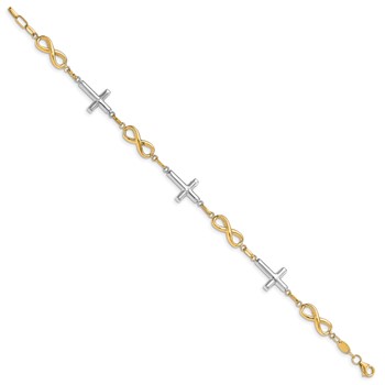Leslie's 10K Two-tone Polished Cross and Infinity Bracelet — alternate view