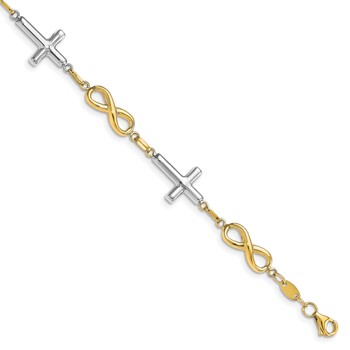Leslie's 10K Two-tone Polished Cross and Infinity Bracelet