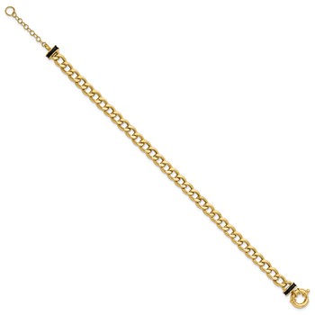 Leslie's 10K Polished with Black Enamel Flat Oval Link w/1in ext. Bracelet — alternate view