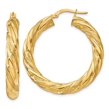 10k 5mm Satin & Polished Twisted Hoop Earrings