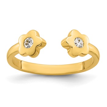 10k Polished CZ Flowers Toe Ring