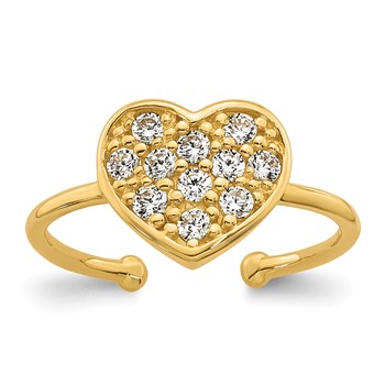 10k Polished Pave CZ Heart Toe Ring