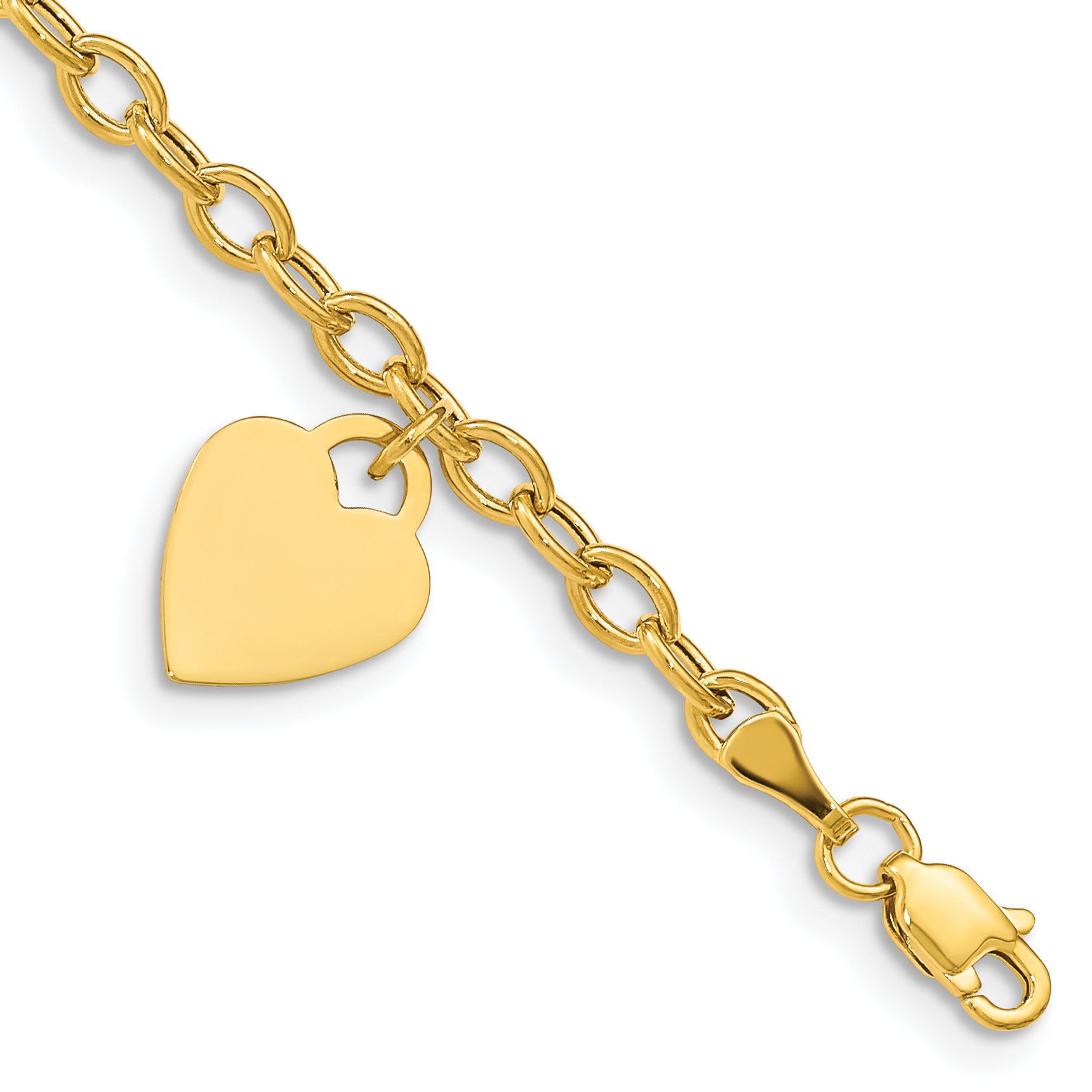 10k Polished Engravable 10.5mm Heart Disc 10 inch Anklet