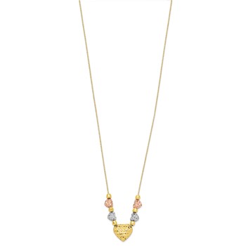 10K Tri-Color Puff & Flat hearts Necklace — alternate view