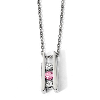 10k White Gold Clear & Pink Topaz Grateful w/2in ext Necklace