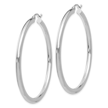 10K White Gold Polished 3mm Tube Hoop Earrings — alternate view