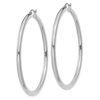 10K White Gold Polished 3mm Tube Hoop Earrings — alternate view