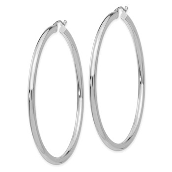 10K White Gold Polished 3mm Tube Hoop Earrings — alternate view