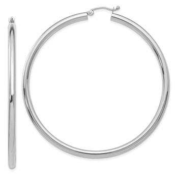 10k White Gold Polished 3mm Lightweight Tube Hoop Earrings