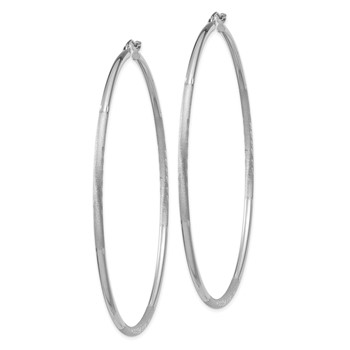 10k White Gold Satin and Diamond-cut 2mm Round Hoop Earrings — alternate view