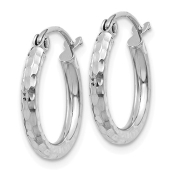 10k White Gold Diamond-cut 2mm Round Tube Hoop Earrings — alternate view