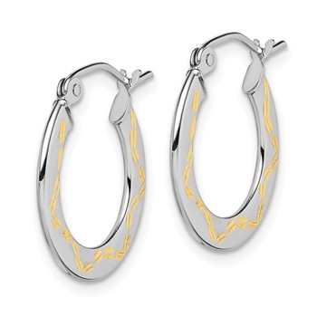 10K White Gold & Yellow Rhodium Diamond Cut Hoop Earrings — alternate view