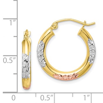 10K White & Rose Rhodium D/C 3x20mm Hoop Earrings — alternate view