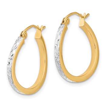 10k & Rhodium Diamond Cut Textured & Wavy Hoop Earrings — alternate view