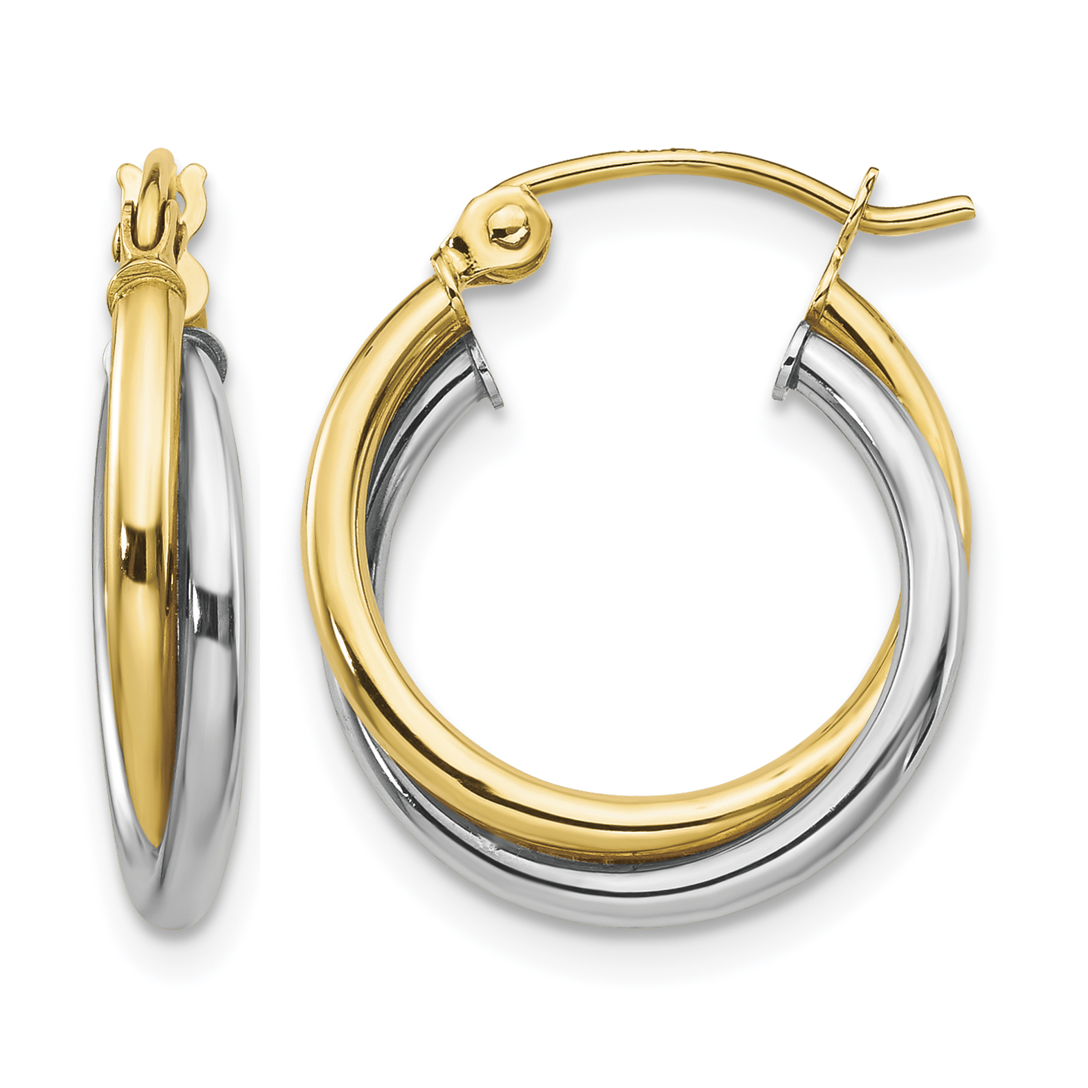 10K Two-tone Twisted Round Hoop Earrings
