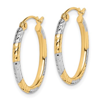 10K & Rhodium Diamond Cut Patterned Oval Hoop Earrings — alternate view
