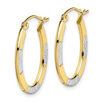 10K and Rhodium Diamond Cut Oval Hoop Earrings — alternate view