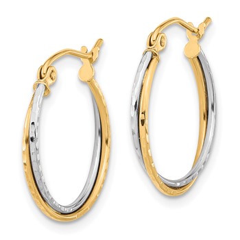 10k Two-tone Diamond Cut Twisted Hoop Earrings — alternate view