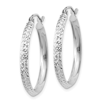 10k White Gold Knife Edge Diamond-cut 2.5x25mm Hoop Earrings — alternate view