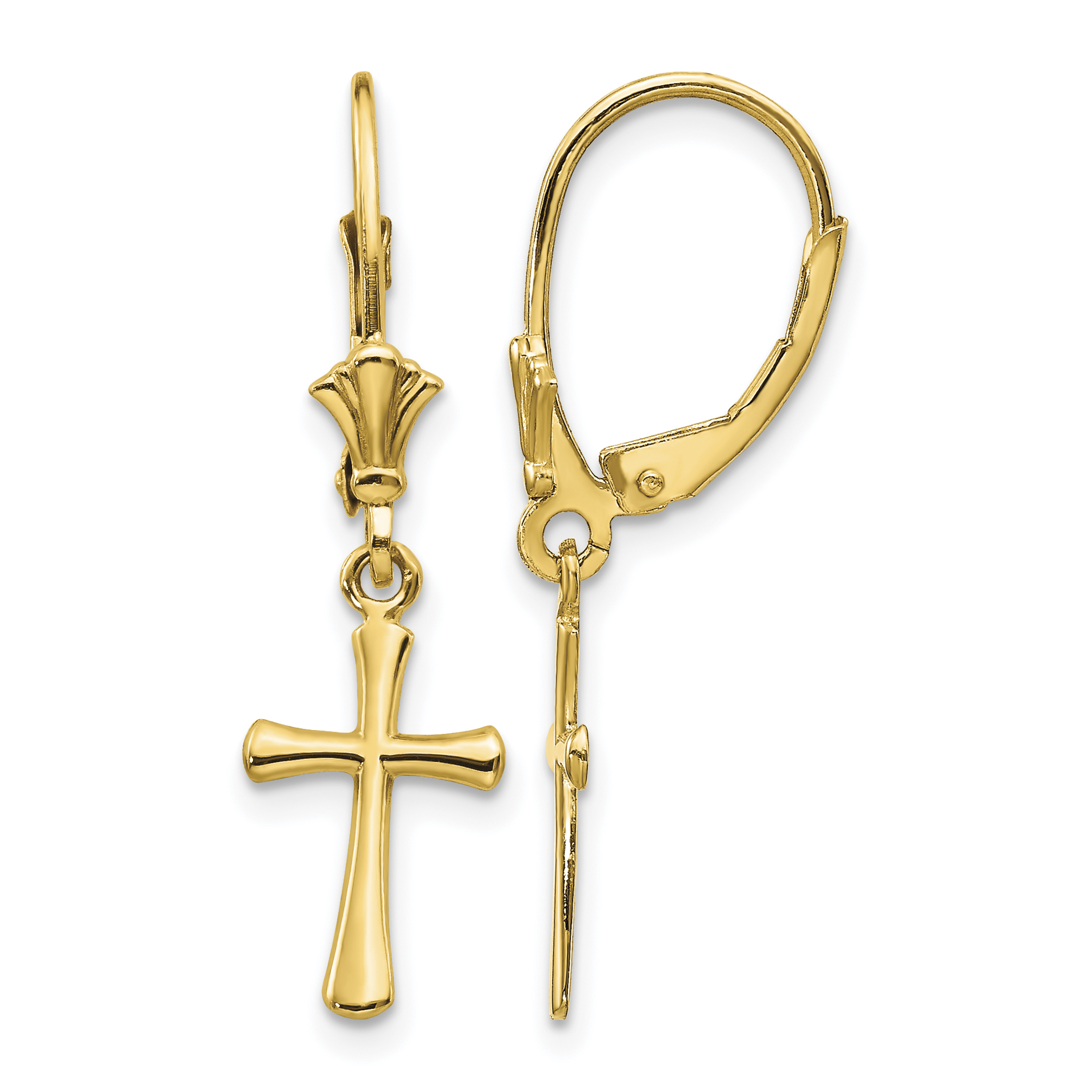 10K Cross Dangle Leverback Earrings