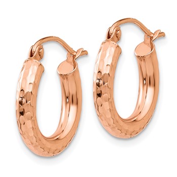 10K Rose Gold Polished Lightweight Small Diamond-cut Tube Hoop Earrings — alternate view
