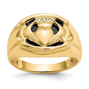 IB Goodman 14k Diamond and Black Onyx Claddagh Mens Ring