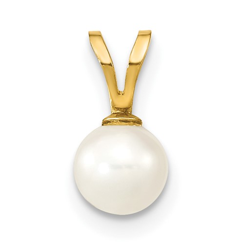 10K 5-6mm White Round Freshwater Cultured Pearl Pendant