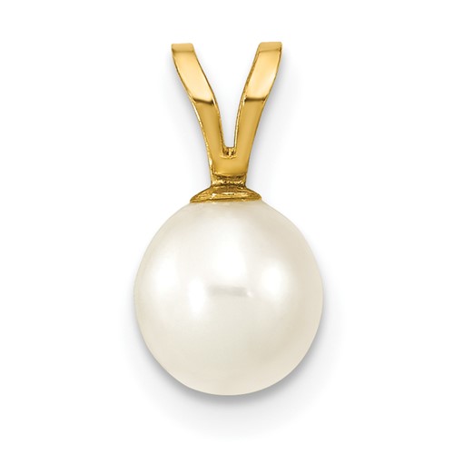 10K 6-7mm White Round Freshwater Cultured Pearl Pendant