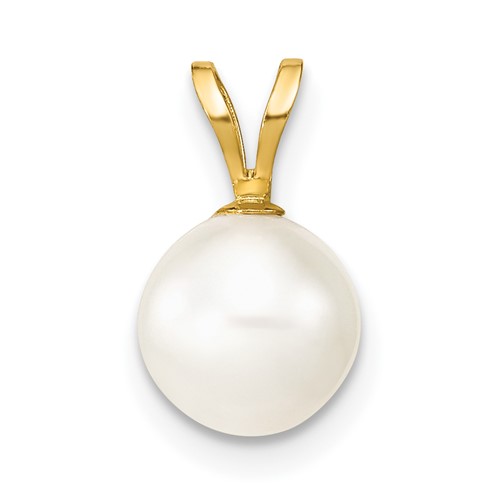 10K 7-8mm White Round Freshwater Cultured Pearl Pendant